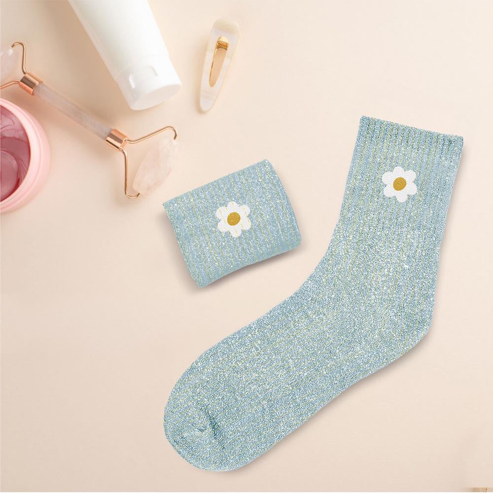 Chaussette Paillette Fleur Bleue