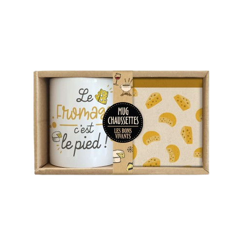 Coffret Mug/Chaussettes "Le fromage c'est le pied"