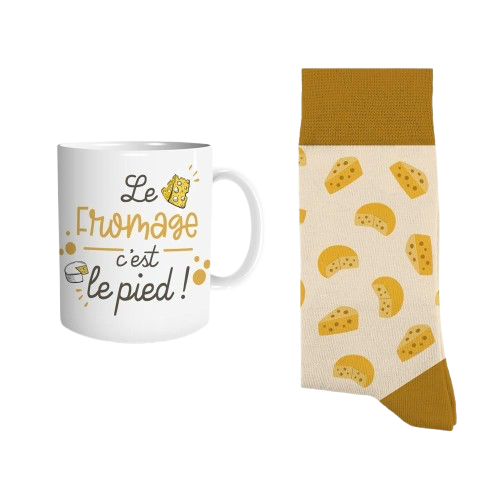 Coffret Mug/Chaussettes "Le fromage c'est le pied"