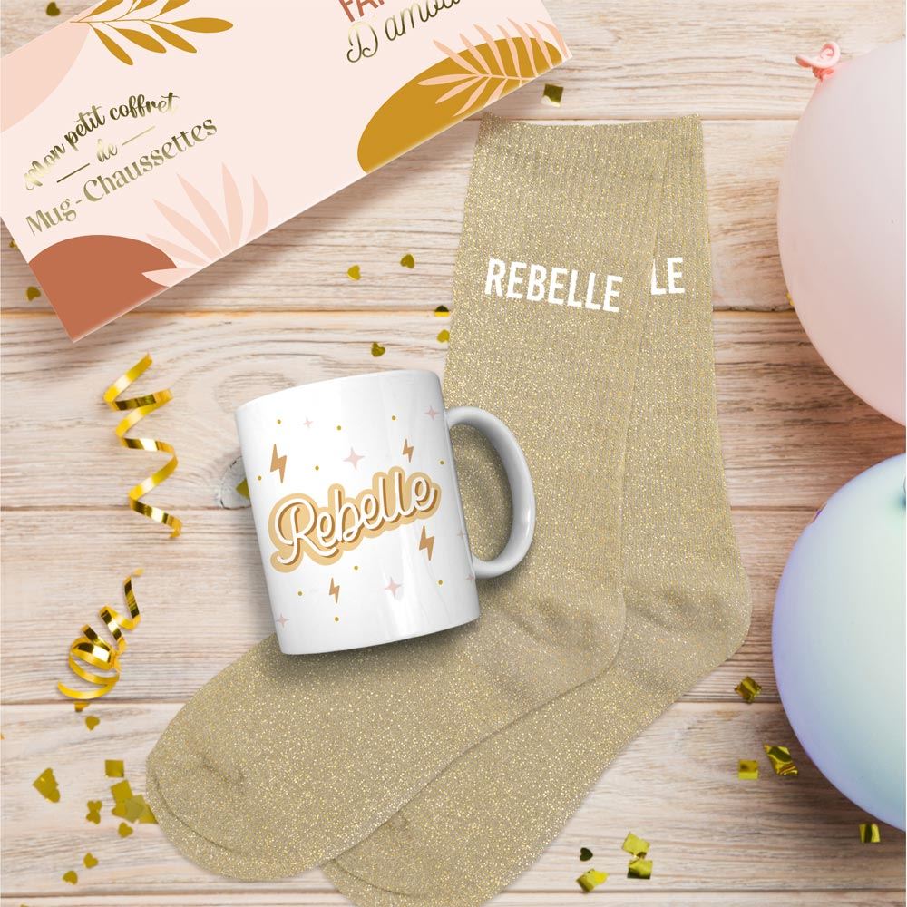 Coffret Mug/Chaussettes Paillettes Rebelle