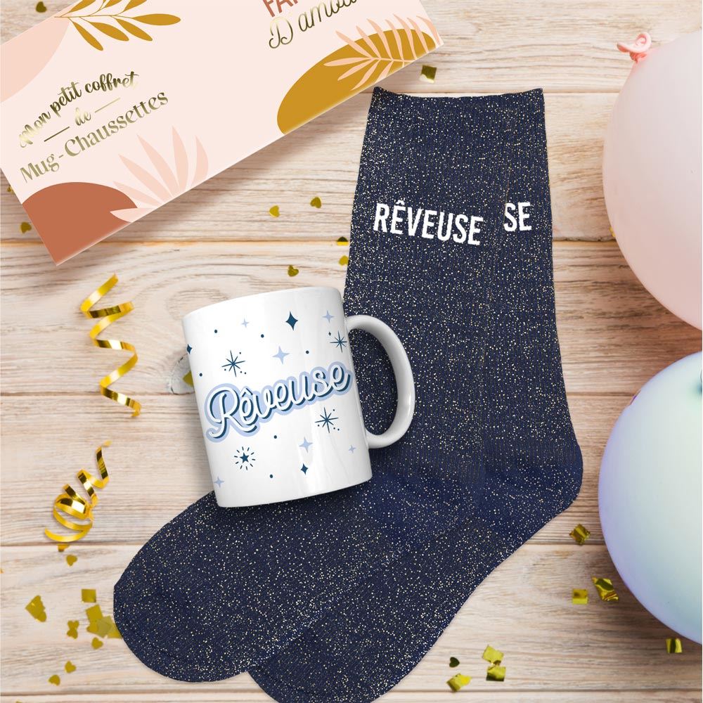 Coffret Mug/Chaussettes Paillettes Reveuse